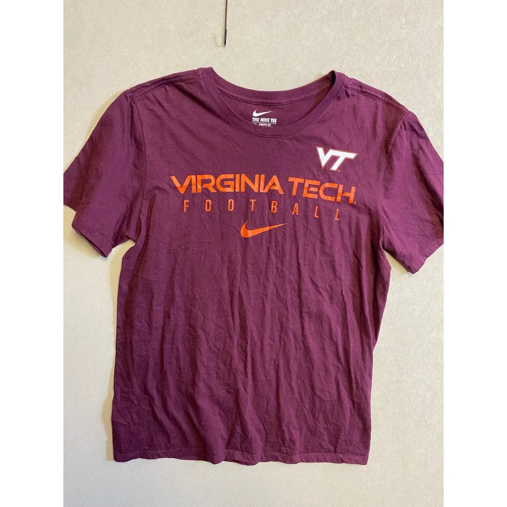 Nike Virginia Tech Hokies Football T-Shirt Maroon Orange Large Athletic Cut Tee